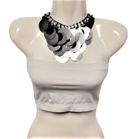CLOUD Grey Crop Top Stretchy Ribbed Bandeau Tube Top - One Size- NEW - Picture 1 of 8